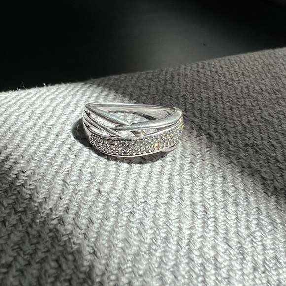 1/10 CT. T.W. Diamond Multi-Row Crossover Anniversary Band in Sterling Silver - Picture 7 of 7